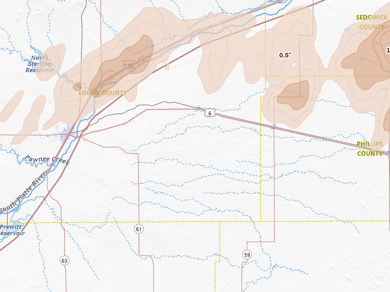 Radar-estimated hail-size map of the storm over Fleming, CO on Jul 2, 2026