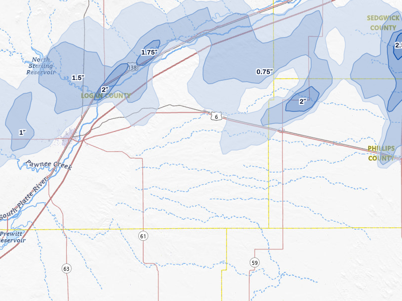 NEXRAD radar-signature map of the hail over Fleming, CO