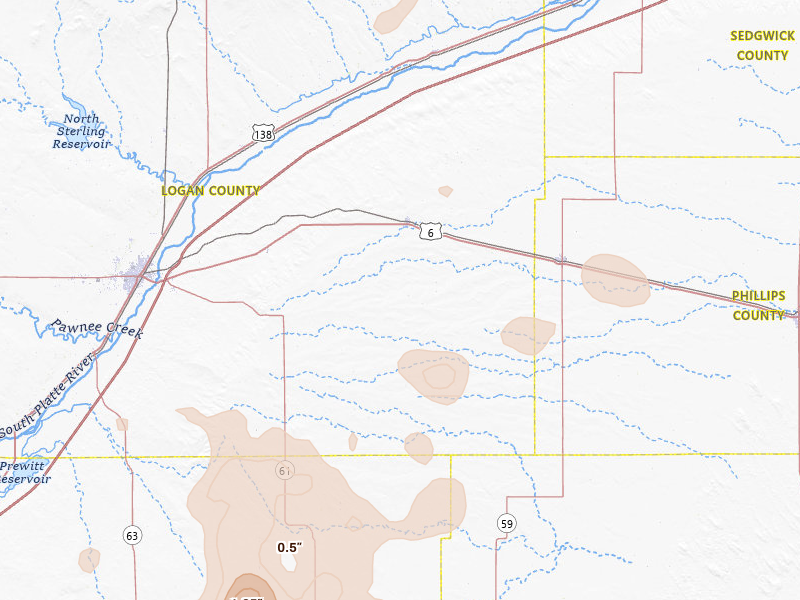 Radar-estimated hail-size map of the storm over Fleming, CO on Jul 9, 2026