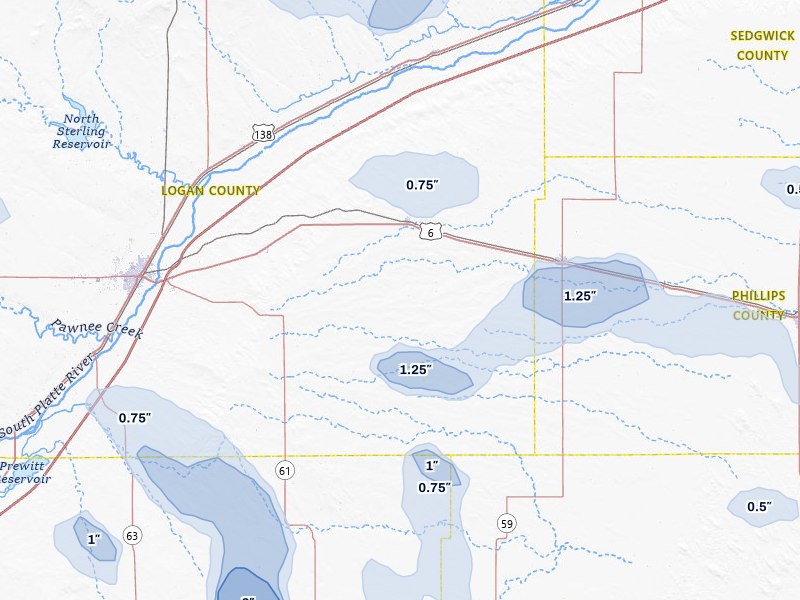 NEXRAD radar-signature map of the hail storm over Fleming, CO on Jul 9, 2026