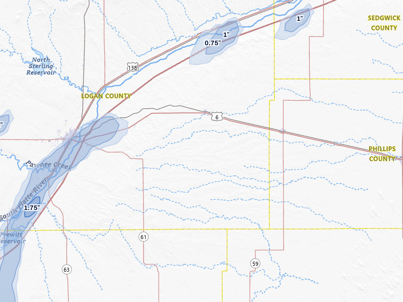 NEXRAD radar-signature map of the hail storm over Fleming, CO on Jul 22, 2026