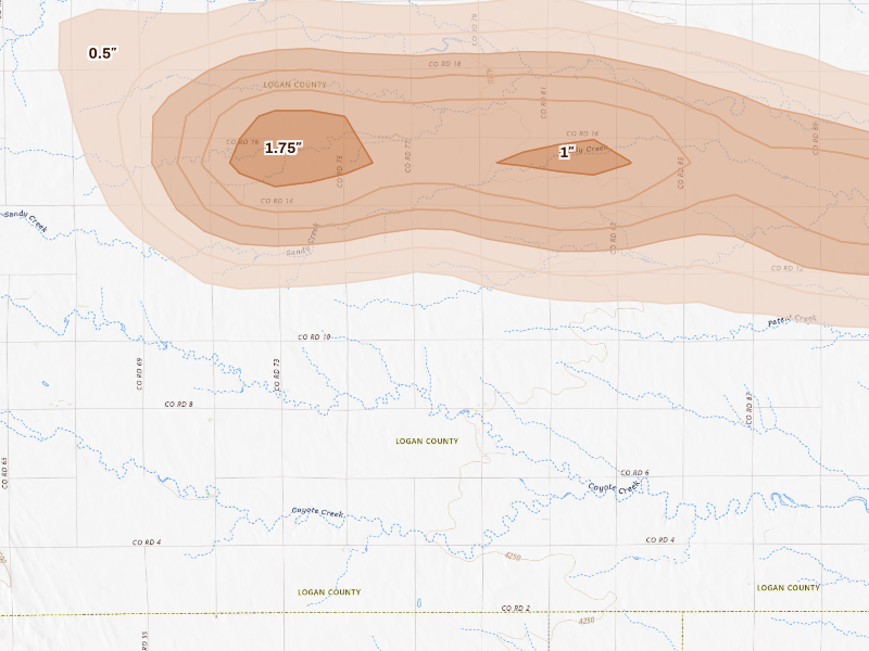 Radar-estimated hail-size map of the storm over Fleming, CO