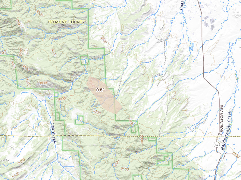Radar-estimated hail-size map of the storm over Florence, CO on Jul 23, 2026