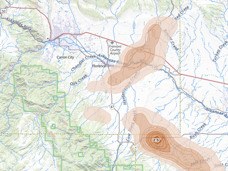 Radar-estimated hail-size map of the storm over Florence, CO