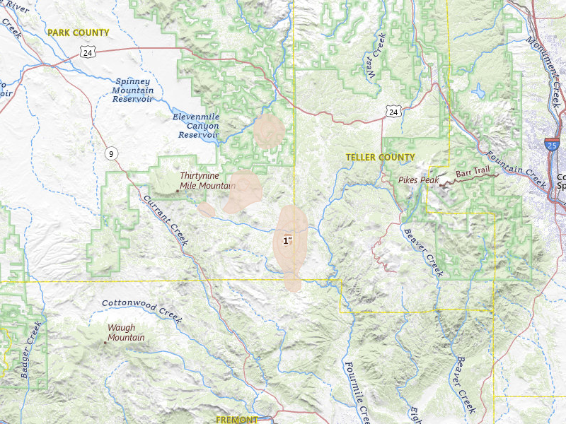 Radar-estimated hail-size map of the storm over Florissant, CO on Jun 3, 2026