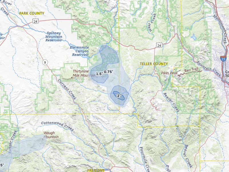 NEXRAD radar-signature map of the hail storm over Florissant, CO on Jun 3, 2026