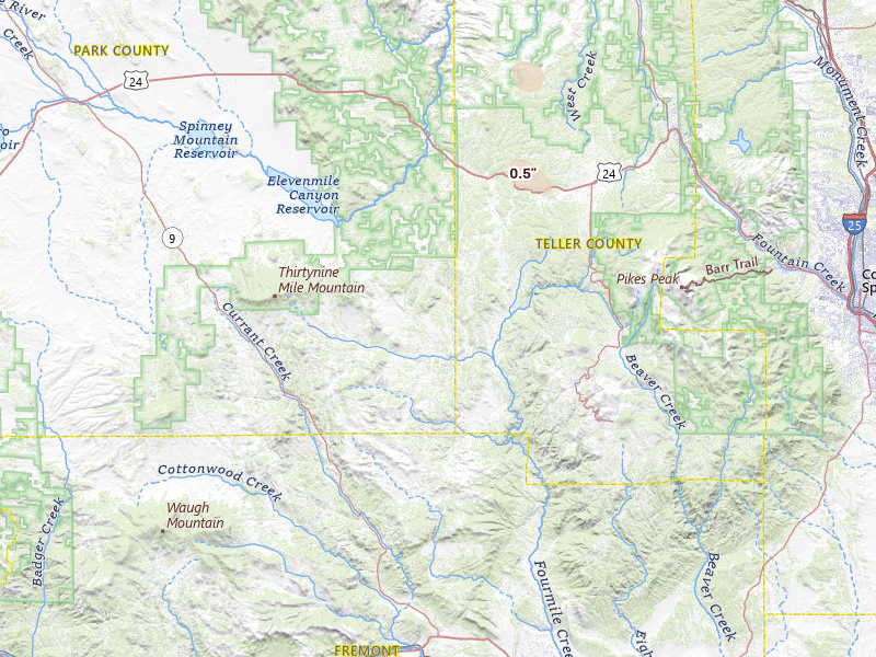Radar-estimated hail-size map of the storm over Florissant, CO