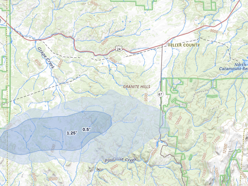 NEXRAD radar-signature map of the hail storm over Florissant, CO on Aug 16, 2026