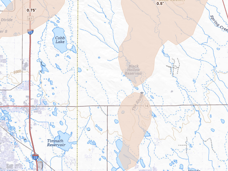 Radar-estimated hail-size map of the storm over Fort Collins, CO on Jul 21, 2026