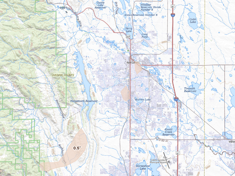 Radar-estimated hail-size map of the storm over Fort Collins, CO