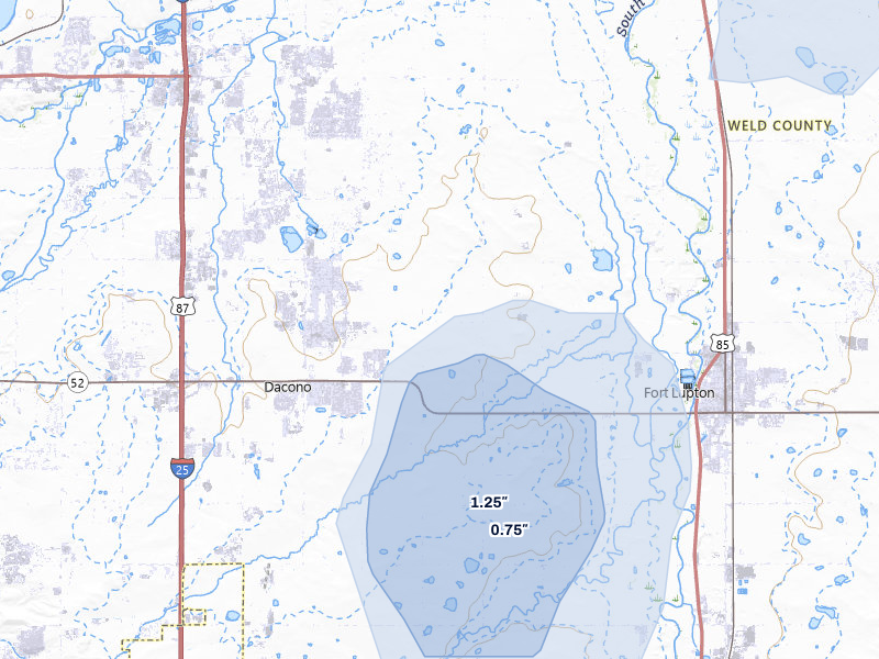 NEXRAD radar-signature map of the hail storm over Fort Lupton, CO on Jun 3, 2026