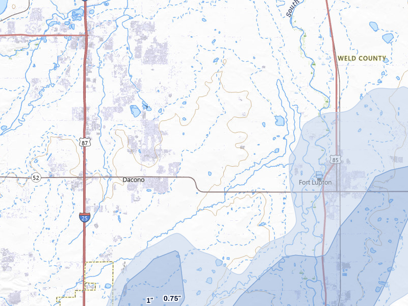 NEXRAD radar-signature map of the hail storm over Fort Lupton, CO on Jul 8, 2026