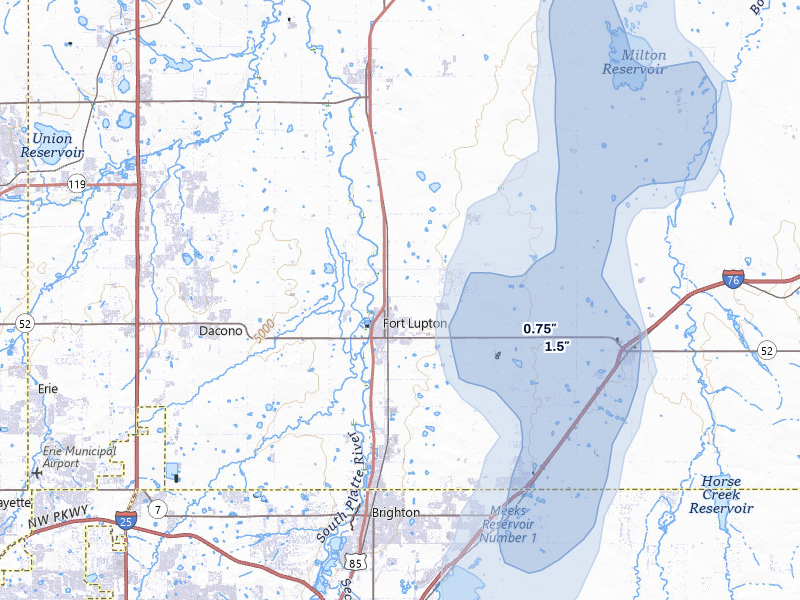 NEXRAD radar-signature map of the hail storm over Fort Lupton, CO on Aug 14, 2026