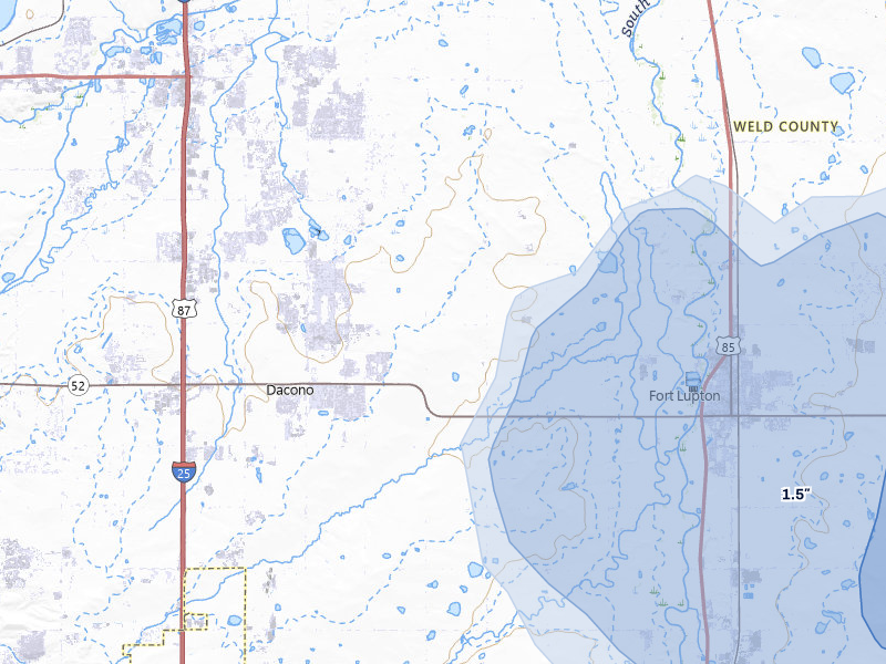 NEXRAD radar-signature map of the hail storm over Fort Lupton, CO on Aug 22, 2026