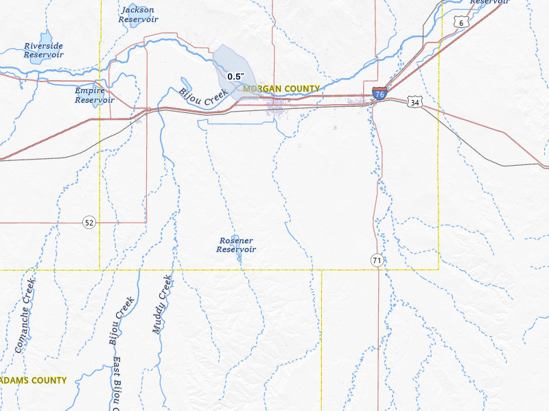 NEXRAD radar-signature map of the hail storm over Fort Morgan, CO on May 29, 2026