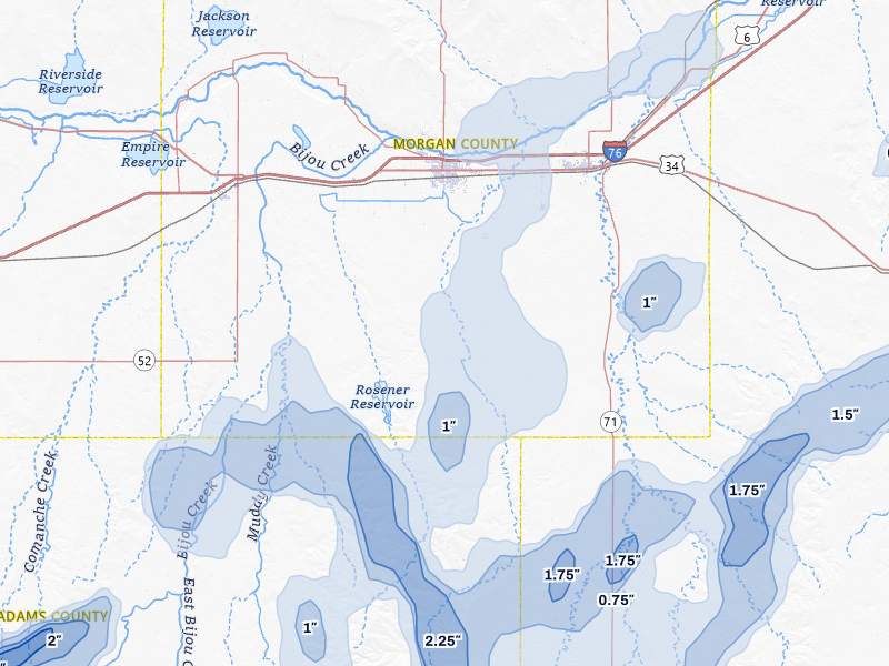 NEXRAD radar-signature map of the hail storm over Fort Morgan, CO on Jun 1, 2026