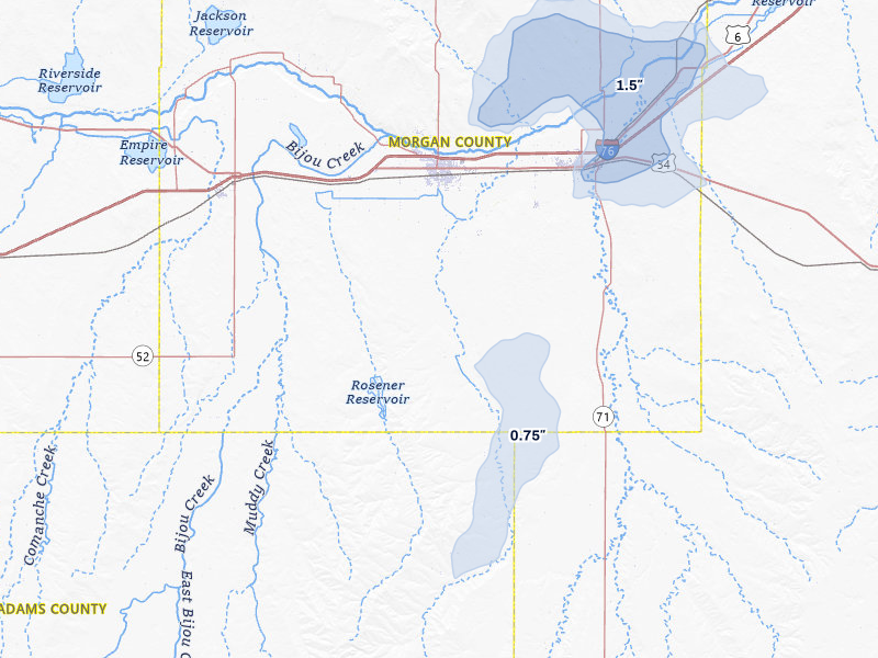 NEXRAD radar-signature map of the hail storm over Fort Morgan, CO on Jun 6, 2026