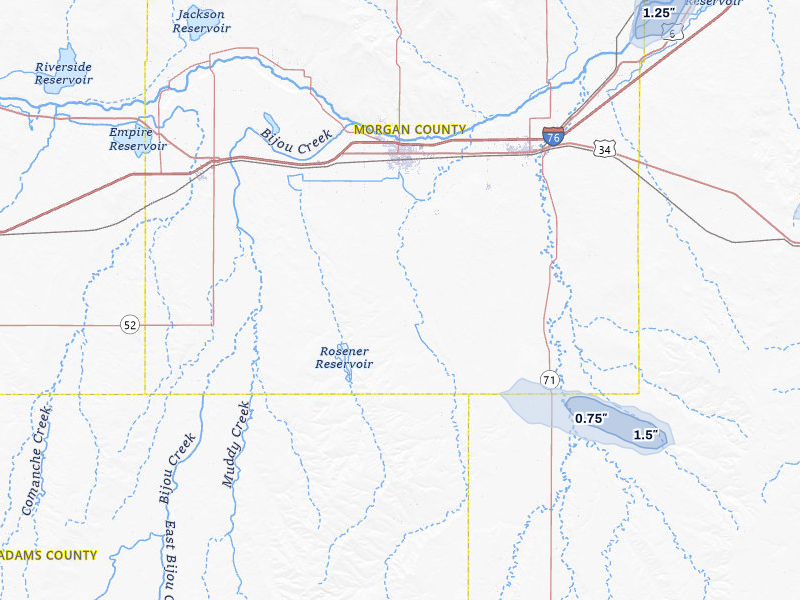 NEXRAD radar-signature map of the hail storm over Fort Morgan, CO on Jun 8, 2026