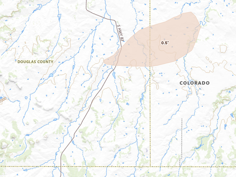 Radar-estimated hail-size map of the storm over Franktown, CO on May 17, 2026