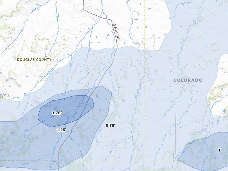 NEXRAD radar-signature map of the hail storm over Franktown, CO on Jun 1, 2026