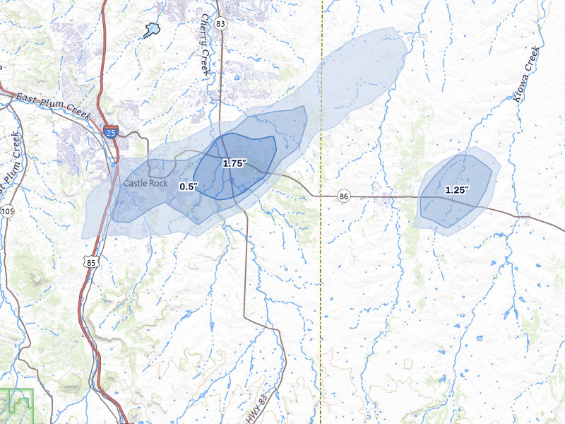 NEXRAD radar-signature map of the hail storm over Franktown, CO on Jun 3, 2026