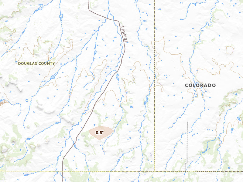 Radar-estimated hail-size map of the storm over Franktown, CO on Jun 25, 2026