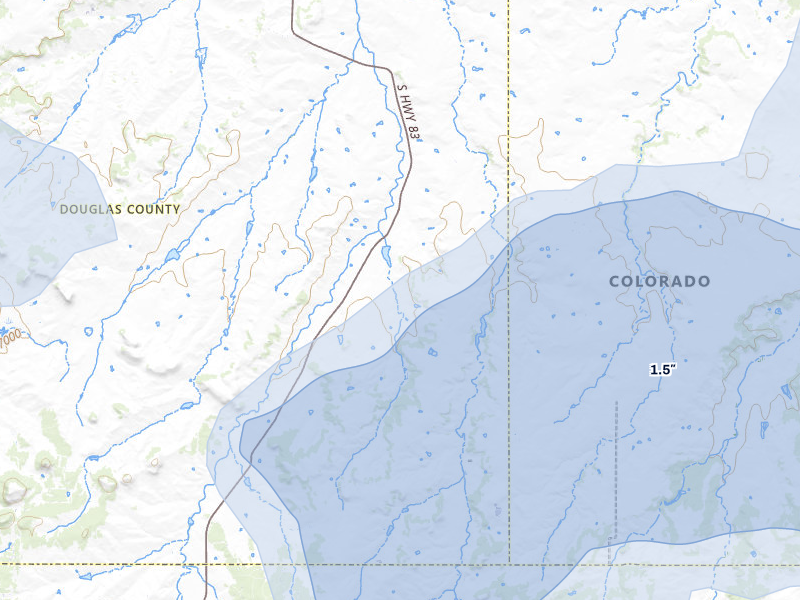 NEXRAD radar-signature map of the hail storm over Franktown, CO on Jul 28, 2026