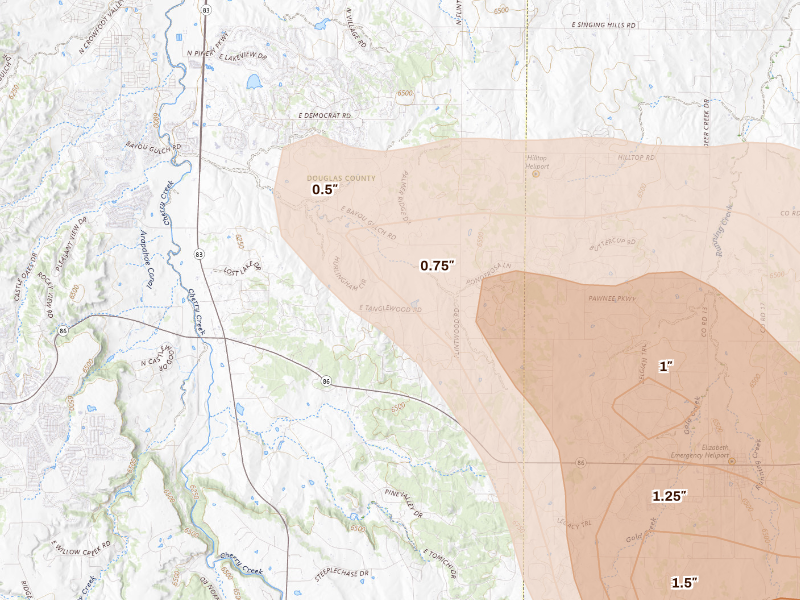 Radar-estimated hail-size map of the storm over Franktown, CO