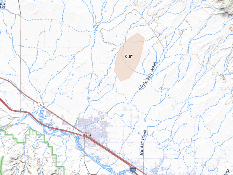 Radar-estimated hail-size map of the storm over Fruita, CO on Sep 1, 2026