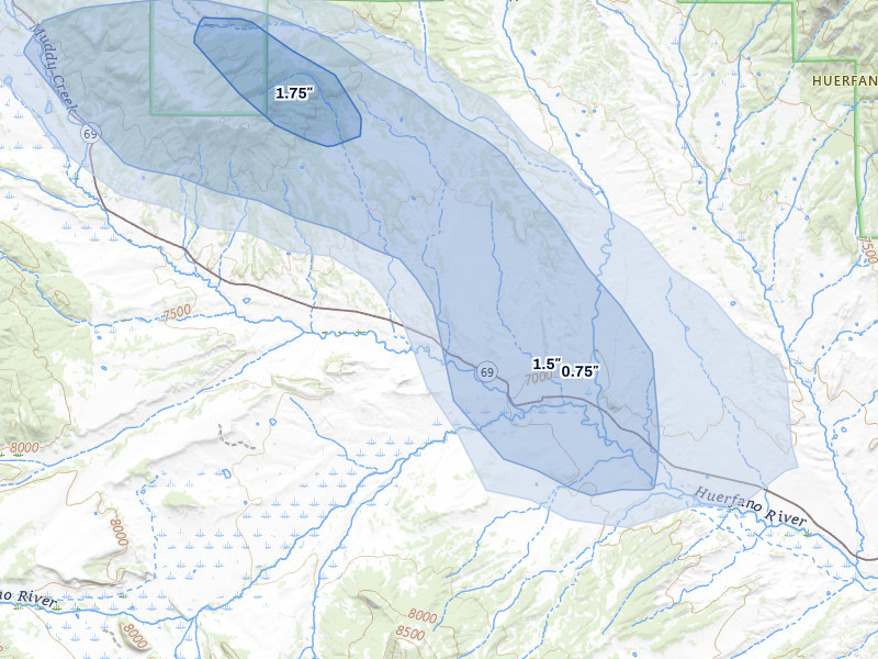 NEXRAD radar-signature map of the hail storm over Gardner, CO on Aug 1, 2026