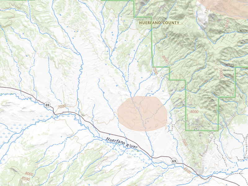 Radar-estimated hail-size map of the storm over Gardner, CO on Aug 27, 2026