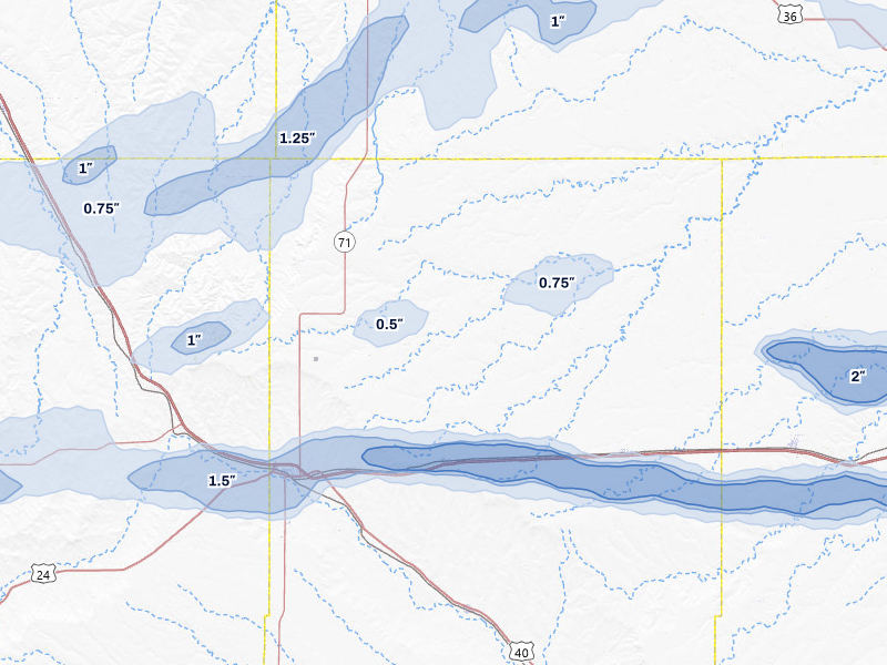 NEXRAD radar-signature map of the hail storm over Genoa, CO on May 17, 2026