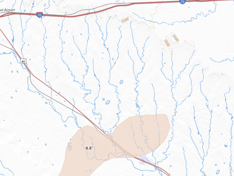 Radar-estimated hail-size map of the storm over Genoa, CO on Jun 5, 2026