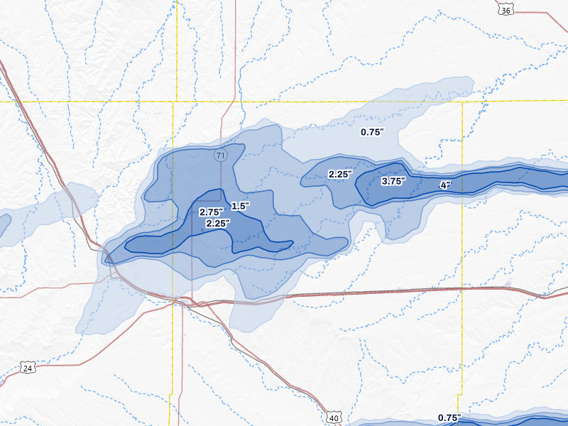NEXRAD radar-signature map of the hail storm over Genoa, CO on Jun 8, 2026