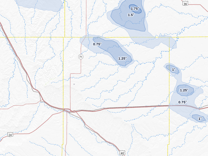 NEXRAD radar-signature map of the hail over Genoa, CO