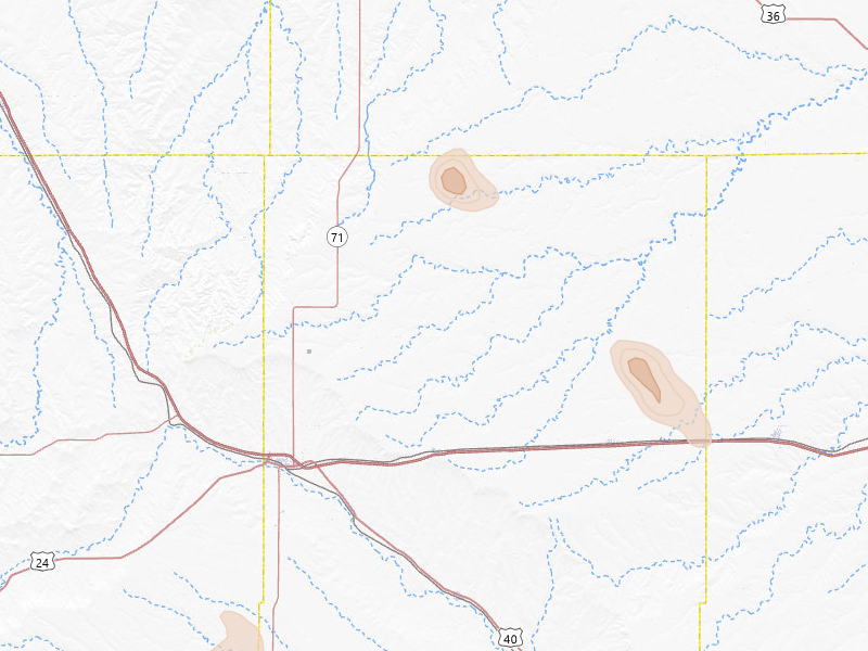 Radar-estimated hail-size map of the storm over Genoa, CO on Jul 23, 2026