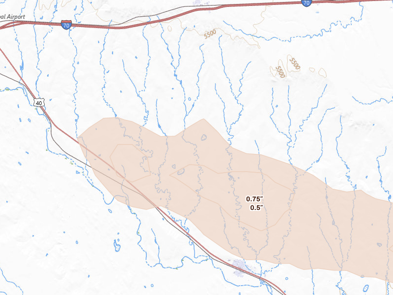 Radar-estimated hail-size map of the storm over Genoa, CO on Aug 19, 2026