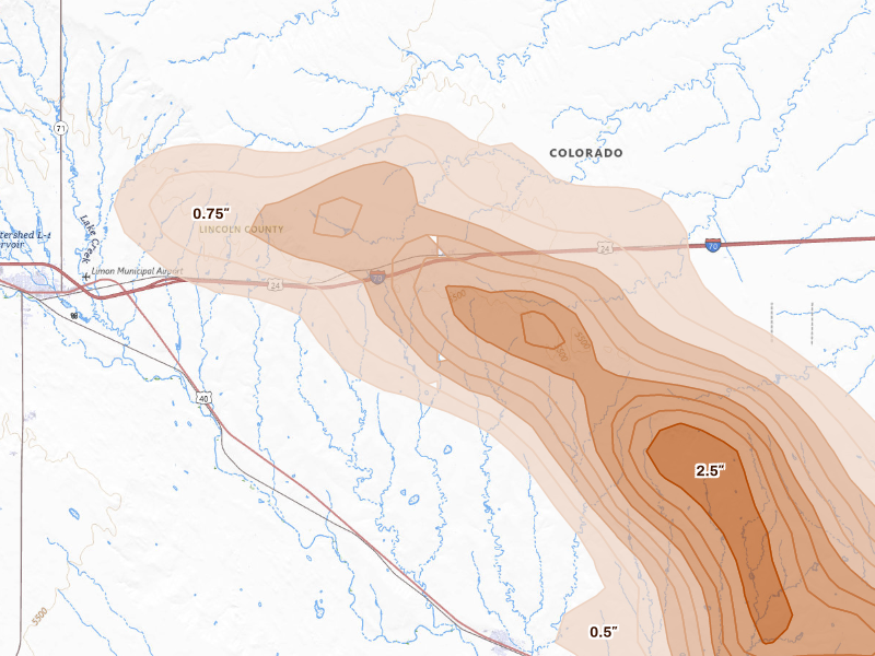 Radar-estimated hail-size map of the storm over Genoa, CO
