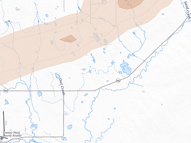 Radar-estimated hail-size map of the storm over Gill, CO on Jun 26, 2026