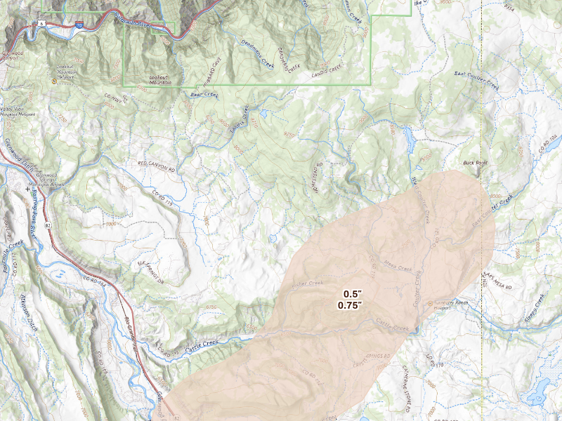 Radar-estimated hail-size map of the storm over Glenwood Springs, CO