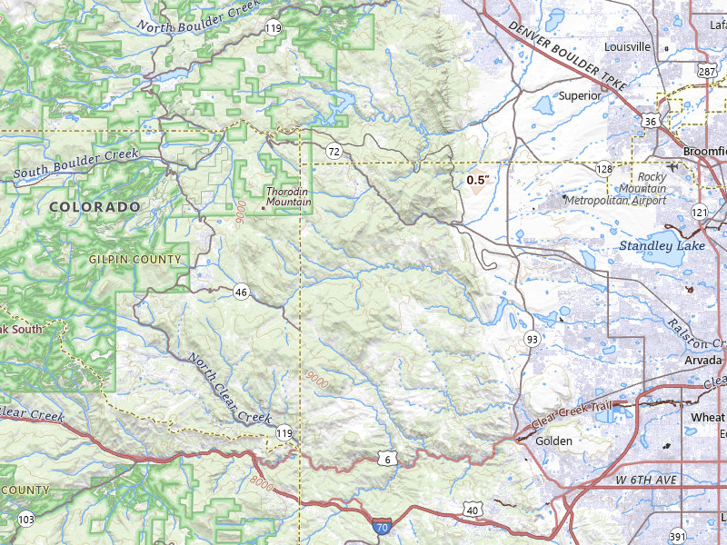 Radar-estimated hail-size map of the storm over Golden, CO on May 29, 2026