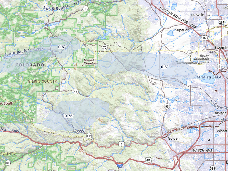 NEXRAD radar-signature map of the hail over Golden, CO