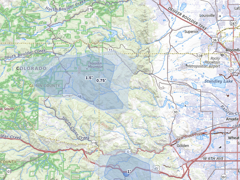 NEXRAD radar-signature map of the hail storm over Golden, CO on Jun 25, 2026