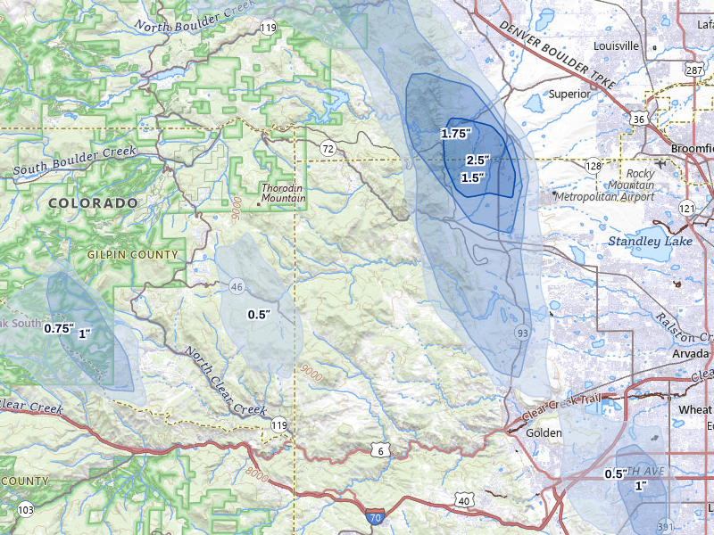 NEXRAD radar-signature map of the hail storm over Golden, CO on Jul 24, 2026