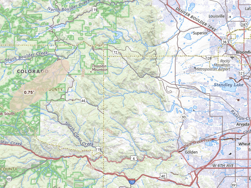 Radar-estimated hail-size map of the storm over Golden, CO on Jul 28, 2026