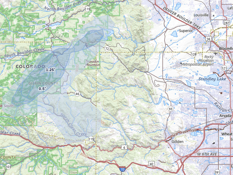 NEXRAD radar-signature map of the hail storm over Golden, CO on Jul 28, 2026