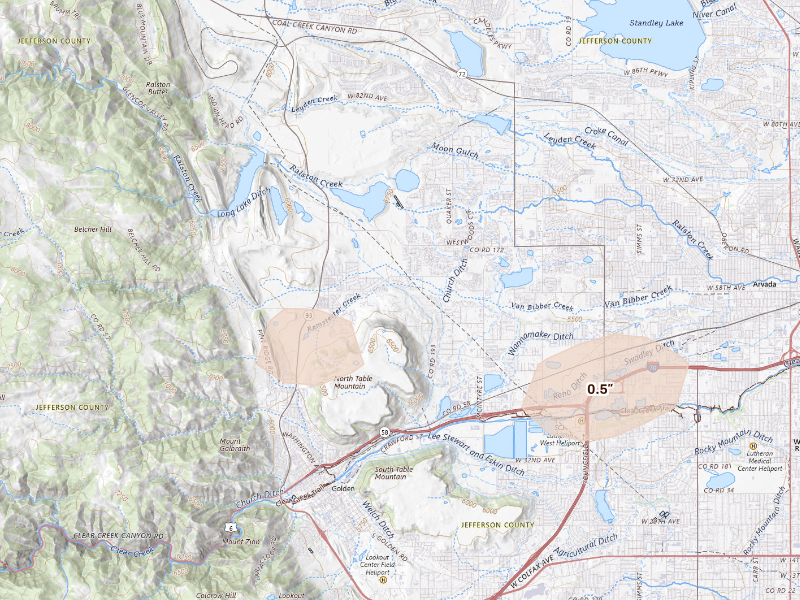 Radar-estimated hail-size map of the storm over Golden, CO