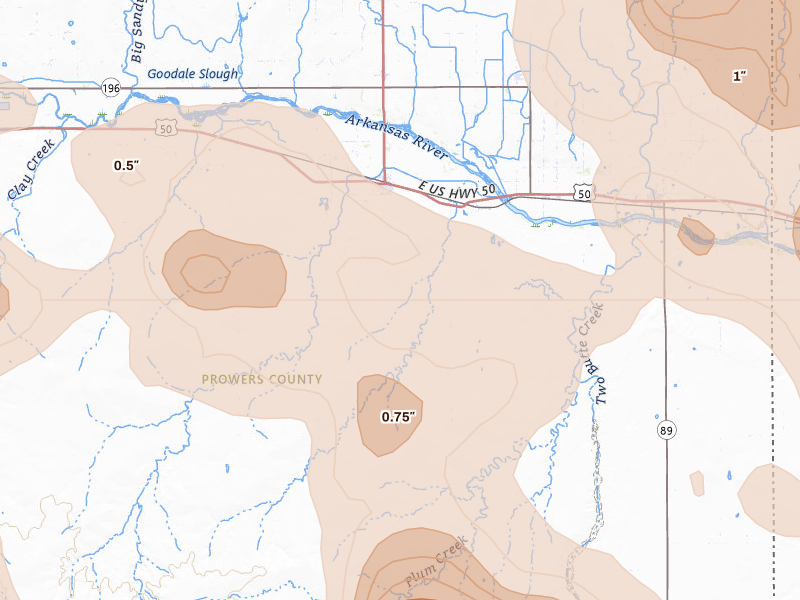 Radar-estimated hail-size map of the storm over Granada, CO