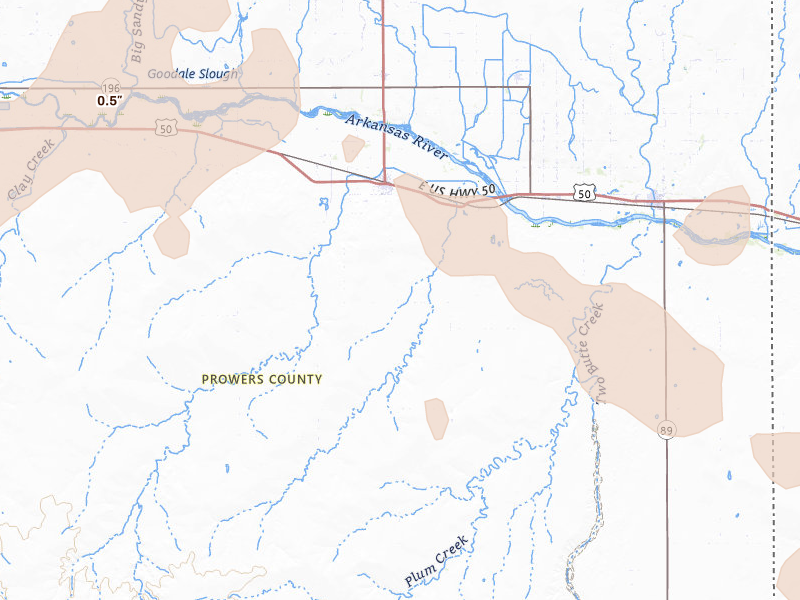 Radar-estimated hail-size map of the storm over Granada, CO on Jun 26, 2026
