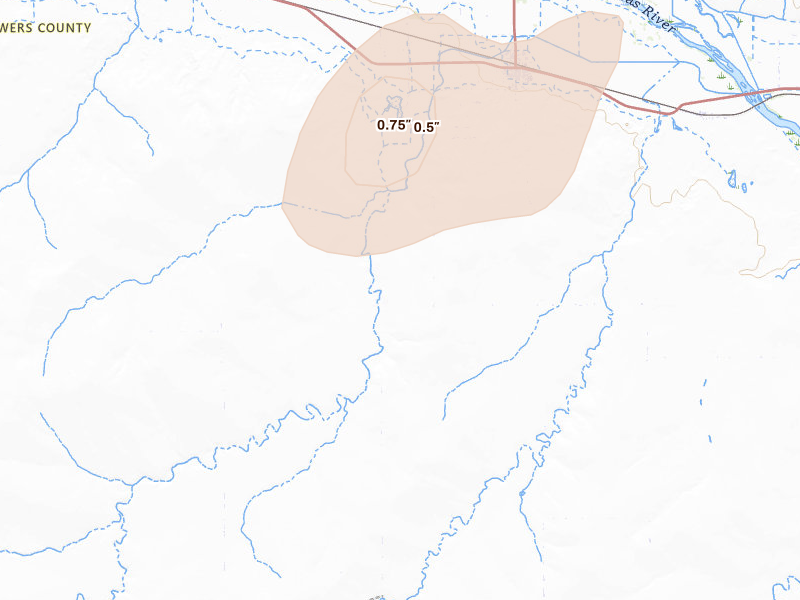 Radar-estimated hail-size map of the storm over Granada, CO on Aug 13, 2026